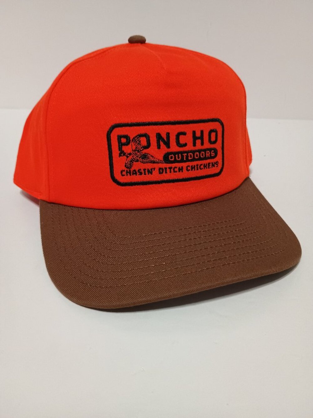 NWT Poncho Outdoors Chasin' Ditch Chickens Blaze Orange Snapback Hunting Hat Cap